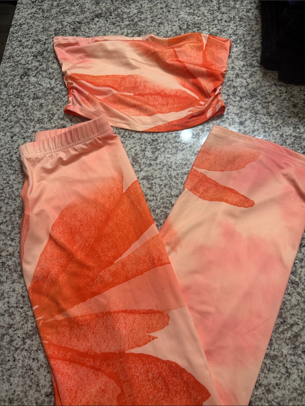 Women's Orange-Pink Printed Skirt Set